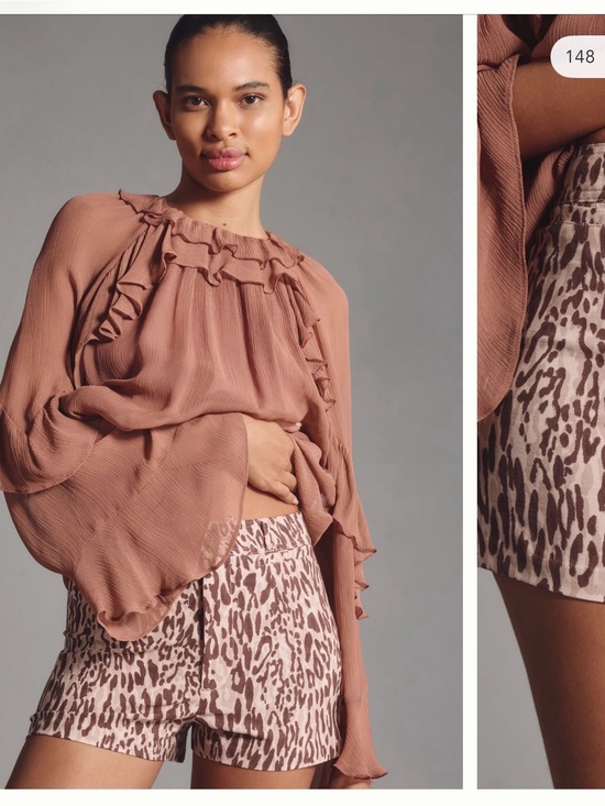 Maeve Pants - Ettie Maeve Shorts - Antropologie - Animal Print Shorts - Dusty Rose